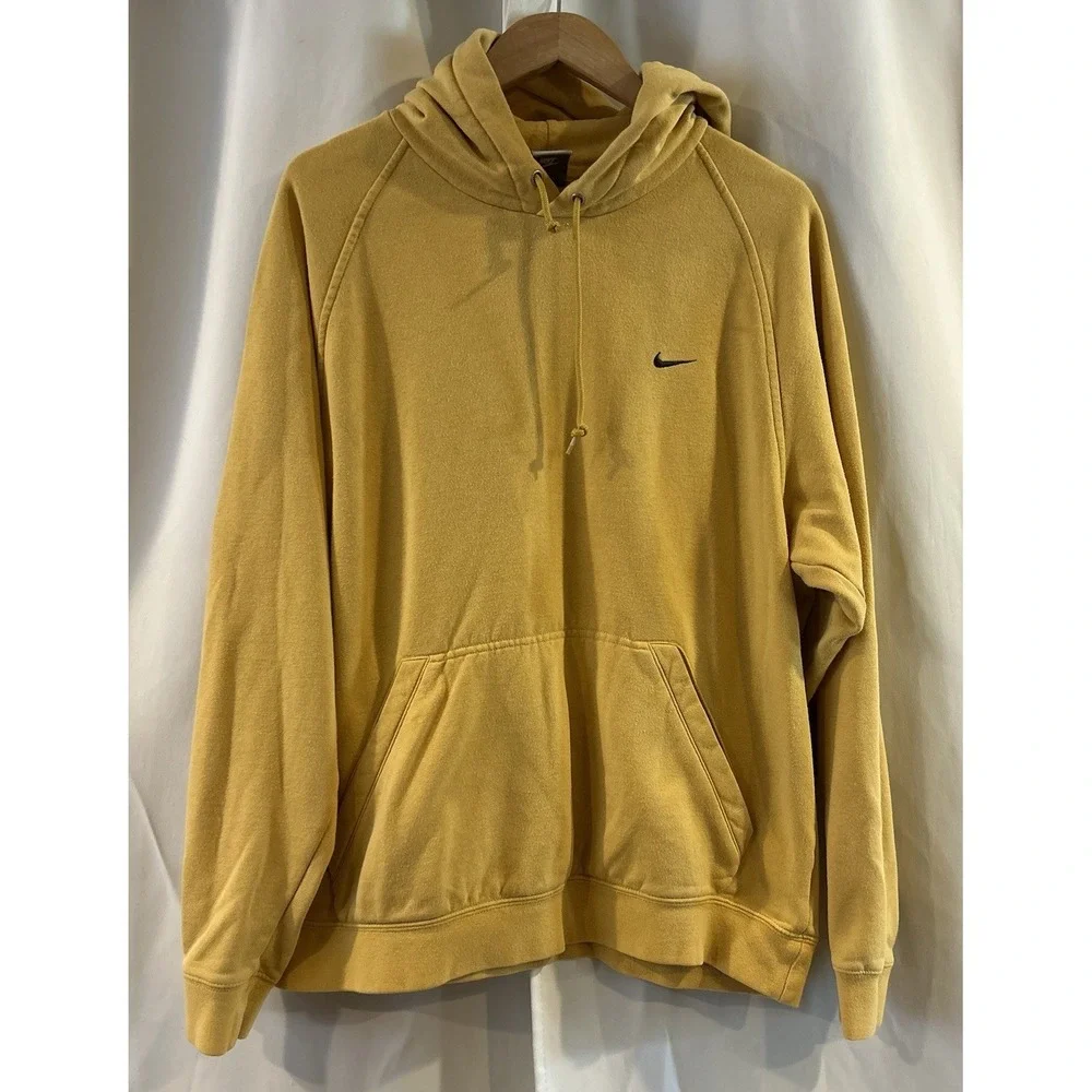 Vintage Y2K Nike Swoosh Logo Yellow Gold Pullover Hoodie Sweatshirt‎ - Men's L